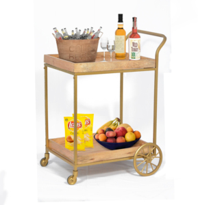 Vente en gros d'hôtel de bonne qualité cadre en métal doré personnalisé avec dessus en bois chariot de bar de service pliant chariot 2 couches avec étages - Product Image 1