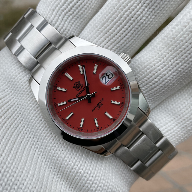 STEELDIVE SD1934 Red Dial 39mm Stainless Steel Case NH35 Automatic Movement 200M Waterproof Dive Watch for Men