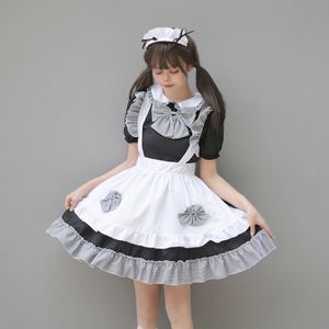 Maid Costume Dress Black White Checkered Bow Adult Women Anime Cosplay Outfit 4 Piece Set - Product Image 2