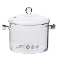 Marmites en verre borosilicate haute résistance, écologiques, au design minimaliste, à double anse, compatibles avec les cuisinières à gaz, pour la cuisson de soupes et de bouillons