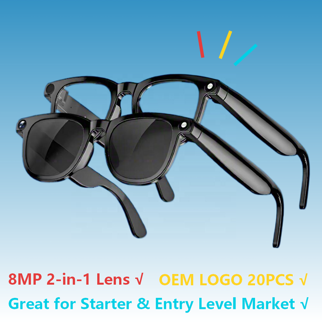 Smart AI Glasses Great for Starter and Entry Level Market with 8MP 2-in-1 Lens IP65 Waterproof Real-time Translation for Cycling