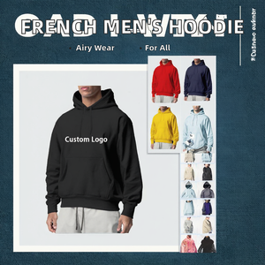 Sudaderas con capucha de otoño para hombre, sudaderas bordadas personalizadas de 380gsm 85% algodón + 15% poliéster sólido Terry Puff estampado de punto transpirable - Product Image 2