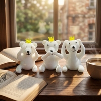 Adorable Figurine d'Ours Polaire Blanc Couronné en Verre, Décoration Artisanale, Patrimoine Culturel Immatériel, Décoration de Voiture, Figurine de Dessin Animé