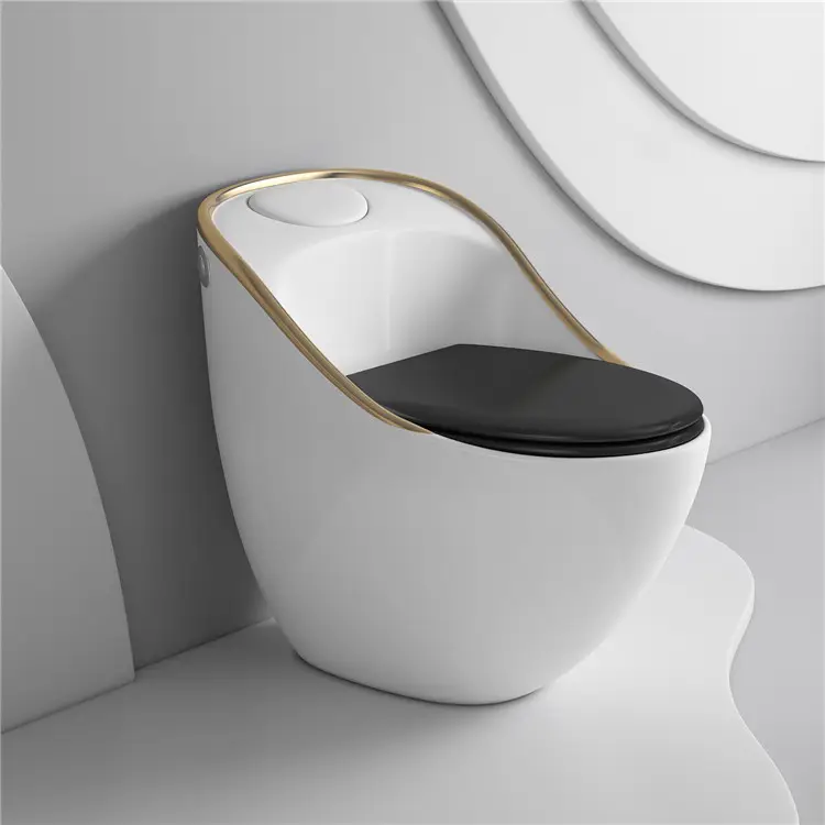 Moderne Porseleinen Sanitair Gouden Lijn Badkamer Waterkast Commode Vloer Gemonteerde Toiletpot Uit Één Stuk Wc Toiletten