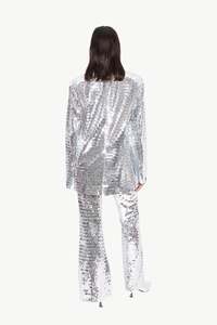 Personalización Casual a juego Silver Mirror Sequin Blazer Chaqueta Pantalones largos Pantalones 2 piezas Conjuntos de mujer - Product Image 5