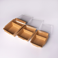 Barquette en papier à deux compartiments avec couvercle en plastique, jetable, multifonctionnelle, durable, pour emballage alimentaire, boîte à lunch