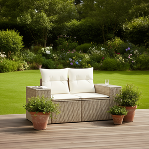 Canapé de jardin modulaire en polyrotin beige, deux places, mobilier d'extérieur, design contemporain confortable - Product Image 2