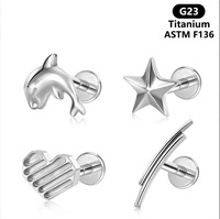 Perno para Oreja de Aleación de Titanio G23 - Delfín en Forma de Corazón - Perno para Labio F136 Resistente a Alergias - Joyería de Perforación Simple y Moderna