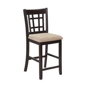 Sgabello alto con schienale a reticolo color marrone chiaro ed espresso per arredamento sala da pranzo - Product Image 1