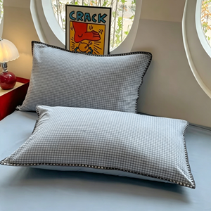 Juego <span class=keywords><strong>de</strong></span> Ropa <span class=keywords><strong>de</strong></span> <span class=keywords><strong>Cama</strong></span> <span class=keywords><strong>de</strong></span> Algodón con Borde Cosido Tipo Waffle, Transpirable, con Diseño a Cuadros, <span class=keywords><strong>para</strong></span> Hogar, Dormitorio y Hotel - Product Image 4