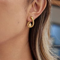 Boucles d'oreilles J&D Classic Waterdrop CZ en or 18 carats et acier inoxydable, zircon blanc, forme goutte d'eau spirale