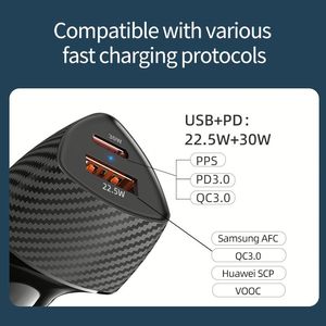 ที่ชาร์จในรถยนต์รุ่นใหม่แบบสองพอร์ต คาร์บอนไฟเบอร์ ชาร์จเร็วพิเศษ PD30W ที่ชาร์จในรถยนต์ QC3.0 ที่ชาร์จในรถยนต์ขนาดเล็ก 52.5W - Product Image 5