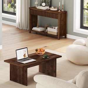 Mesa de Centro de Madera Rústica SENYU con Diseño de Listones, Muebles Modernos para Sala de Estar, Tapa de Madera Maciza Hecha a Mano - Product Image 2