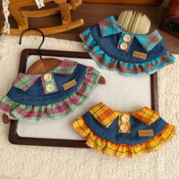 Collier en jean pour chat, écharpe réglable à carreaux en dentelle style bavoir pour chien de petite race, accessoire de col de poupée pour chiot