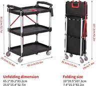 Chariot de service pliable à 3 niveaux, durable, à quatre roues, avec poignée, chariot multifonctionnel pour la cuisine et le bureau, chariot à plateforme en plastique