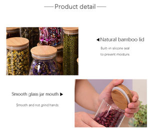 भंडारण की बोतलें मसाला खाद्य जार घर भंडारण एवं संगठन रसोई टेबलटॉप कंटेनर शीर्ष विक्रेता बांस स्पष्ट गिलास को कवर पार्टी - Product Image 3