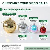 Boules de Noël en mousse de verre incassable, style disco, effet miroir holographique, faites à la main, haute qualité, 1 couleur, pour sapin de Noël