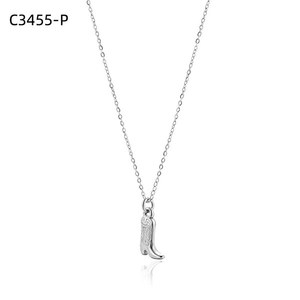 Amy Amy Cowboy <b>Boot</b> Pendant Necklace Silver Plated Stainless Steel Women's Casual Everyday Jewelry Gift - Product Image 1