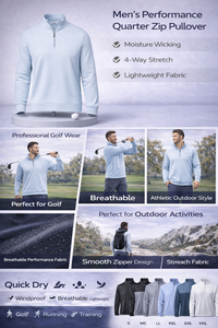 Fabricants de vêtements sur mesure, pulls à col zippé en maille extensible 4 directions, pour la course à pied, le sport, le golf, pour hommes - Product Image 2