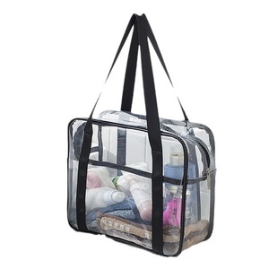 Sac de toilette transparent en PVC avec poignées roses, forme rectangulaire, étanche, sac de rangement pour maquillage de voyage - Product Image 5