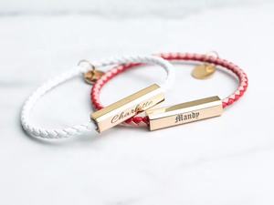 Pulsera de cuero grabada personalizada para parejas, letras con iniciales de nombres dobles en blanco, números romanos, <span class=keywords><strong>amor</strong></span>, <span class=keywords><strong>amistad</strong></span>, a juego - Product Image 3