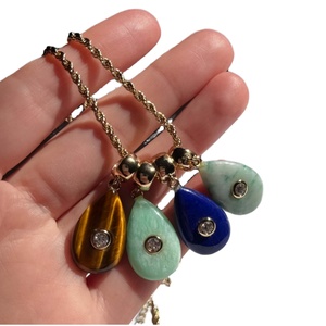 Nouveau Collier Chaîne Corde en Acier Inoxydable Doré avec Pendentif Goutte d'Eau Ovale en Pierre Naturelle Colorée Rose Marine pour Femme - Product Image 2