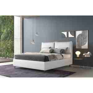 Cama Doble con Almacenamiento en Cuero Ecológico Blanco - Product Image 1