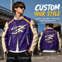 Blouson Moto en Cuir Vieilli OEM, Col Montant, Style Racing, Broderie Lourde Personnalisée, Effet Vintage Homme
