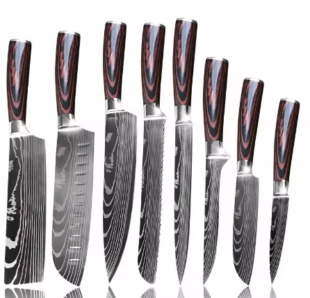 سكين الشيف المهنية 8 بوصة مجموعة سكين الشيف الدمشقية اليابانية عالية الكربون من الفولاذ المقاوم للصدأ بسعر جيد