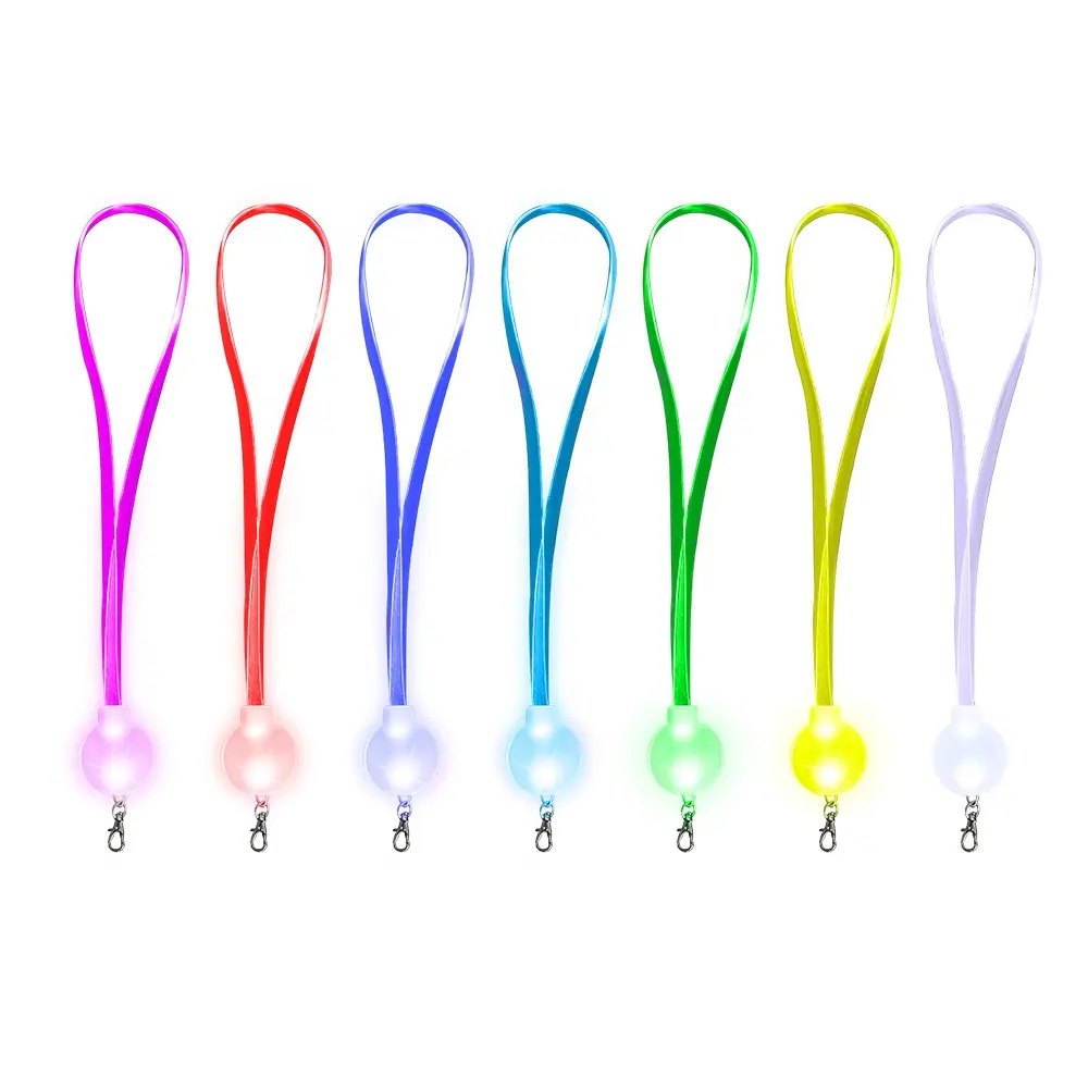 Hot Sale LED Lighted Lanyard Multicolor Changing Round TPU Adult Event Presents Luminous Fancy Keychain Band Lanyards