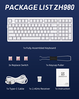 Teclado Mecánico Zornher ZH980 White Spider Web con Interruptores Gateron, Retroiluminación RGB, Conectividad Tri-Modo para Esports y Gaming, USB-C