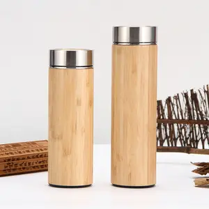 350 Ml 450 Ml Natuurlijke Bamboe Shell Thermos Vacuüm Thermoskan Met Theefilter Herbruikbare Waterflessen Koffiekopje