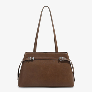 Women's Genuine Leather Trapeze <b>Shoulder</b> <b>Bag</b> with Buckle Closure Minimalist Style for Daily Use - Product Image 1