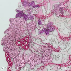 도매 다채로운 인쇄 얇은 명주 그물 19CM 빛나는 핑크 꽃 자수 탄성 스트레치 메쉬 레이스 트림 프랑스 의류 장식 - Product Image 4