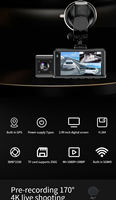 Caméra embarquée K06PRO 4K avec enregistrement, écran IPS 3 pouces, WiFi 5G, vision nocturne avant/arrière, enregistrement en boucle, GPS, MicroSD, 3 caméras