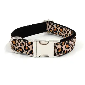 Juice Pet New Arrival Dog Accessories Luxury Soft Comfortable Dog Collar Leopard Print Velvet Metal Buckle Dog Collar