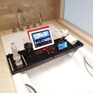 Bamboo Telescopic Bathtub Rack Non Slip Multifunctional Bath Holder <b>For</b> Spa Relaxation With Cup Holder And <b>Tablet</b> <b>Stand</b> - Product Image 2