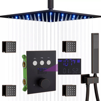 Ensemble de douche pluie grand format multifonctionnel pour hôtel, avec pommeau de douche LED, jets de massage, en laiton doux, barre coulissante thermostatique de luxe