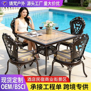 Outdoor Aluminum <b>Table</b> Chair Set 6 Seater Rectangular European Style Weather Resistant Garden Patio Furniture - Product Image 2