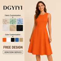 Robe midi en gros, en mélange de coton doux, col rond, sans manches, pour femme, orange, style minimaliste, décontractée, avec logo personnalisé, OEM