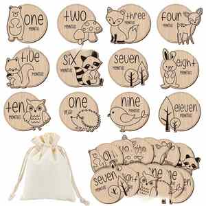 Lot de 12 cartes d'annonce en bois mignonnes à graver pour la décoration de baby shower, avec motifs d'animaux, pour événements importants - Product Image 1
