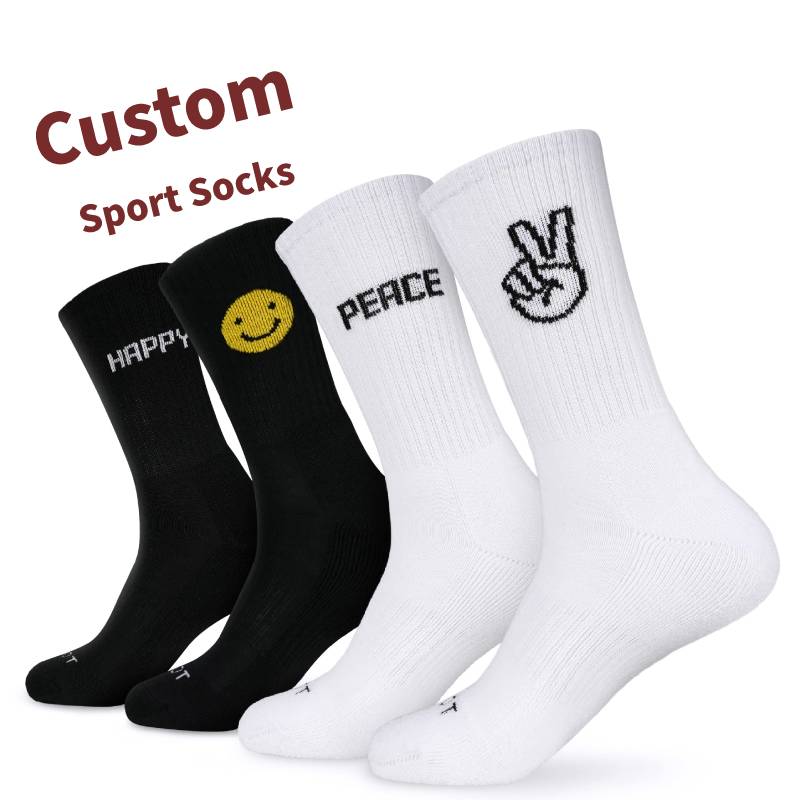 Custom Jacquard Design Letter Happy Face Socks Cozy Wholesale Cotton Socks sport