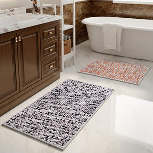 Alfombra de baño rectangular con patrón geométrico, fibra de poliéster absorbente y antideslizante para el suelo del baño - Product Image 1