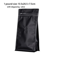 Sacs à café avec valve (noirs, 16 oz/1 lb), sacs de stockage de grains de café à fond plat en aluminium haute barrière noirs