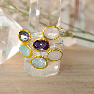 แหวนพลอยรูปไข่ อเมทิสต์ธรรมชาติ ทรงเบเซล สำหรับทุกเพศ แฟชั่นเครื่องประดับ ของขวัญ - Product Image 1