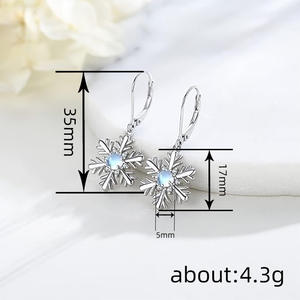 Orecchini Pendenti a Fiocco di Neve in Argento 925 con Cristalli e Strass, Classici da Donna per Uso Quotidiano, Colore Oro Bianco con Montatura a Griffe - Product Image 5