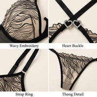 Ensemble de lingerie en dentelle noire à deux pièces, soutien-gorge halter et string à coupe haute, vêtements intimes pour femmes