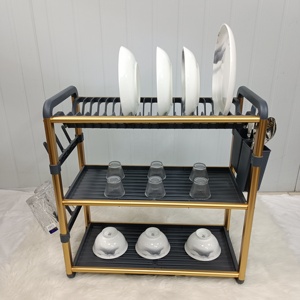Escurridor de Platos <span class=keywords><strong>Plegable</strong></span> de 3 Niveles para Encimera de Cocina, Escurridor de Platos de Aluminio con Bandeja de Drenaje, Almacenamiento de Platos y Tazones - Product Image 4