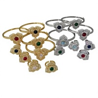 Bracelet manchette ouverte plaqué or 18 carats avec fleur cabochon et ensemble de bagues en zircon, pierres précieuses pour bijoux de luxe victoriens, cadeau, vente en gros