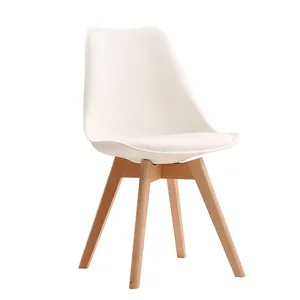 Hete Verkoop Moderne Luxe Nordic Home Keuken Restaurant Cafe White Silla Tulp Dining Plastic Stoelen Met Lederen Kussen